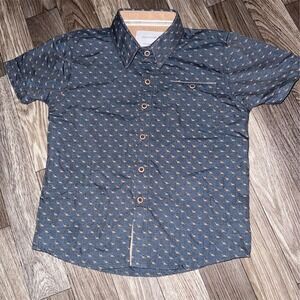 Craft & Flow Little Boy's Graphic Print Blue Short Sleeve Button-Up Shirt 4/5 S‎